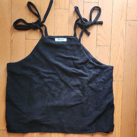 Madewell Black Textured Tank with Bow Straps- Wpmen - Picture 1 of 3